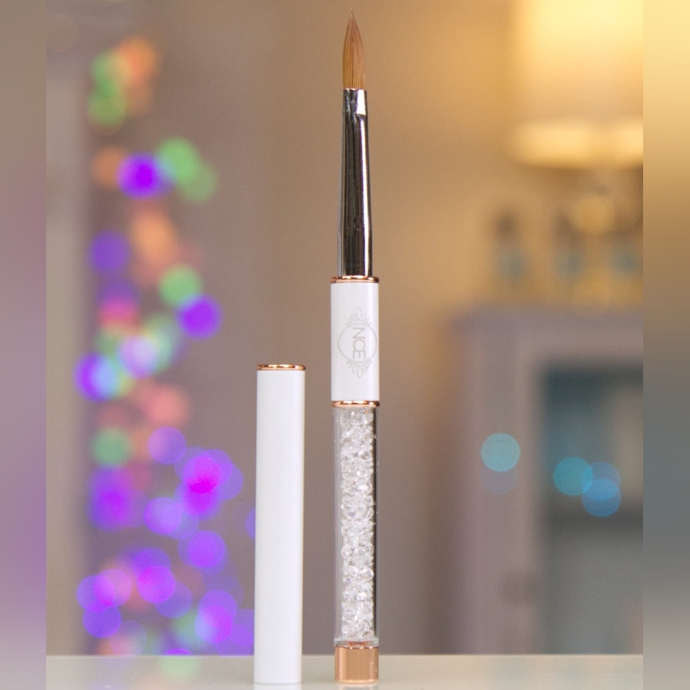New Nail Career White & Rose Gold Brush 100% Kolinsky Sz Oval 8 + another brush